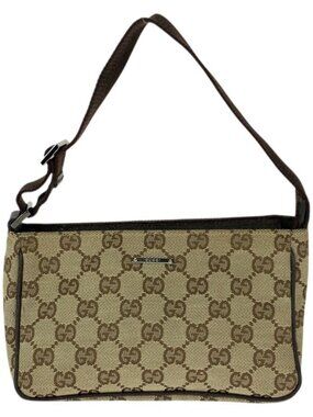 Gucci Beige Brown Silver GG Canvas Handbag Pouch